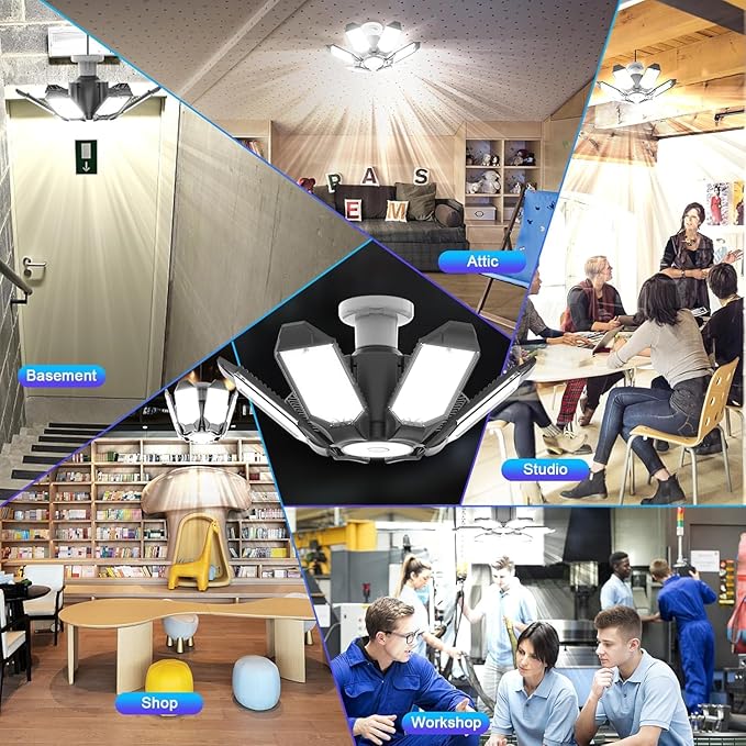 4 Pack LED Garage Lights,220W Super Bright Ceiling Led Shop Lights,Deformable Scew in E26 Base Garage Light for Basement Warehouse Workshpo
