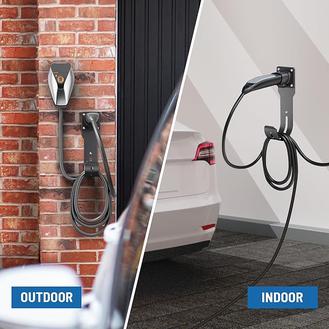 MECMO for Tesla Charger Holder - Wall Mount Dock & J-Hook for Model 3/Y/X/S, Heavy Duty Steel EV Charging Cord Hanger Compatible with NACS Connector