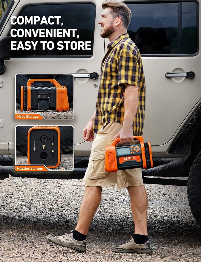 AstroAI TC3 Air Compressor Portable Tire Inflator Offroad Air Compressor for Truck 150PSI with Digital Display Air Pump for Car Heavy Duty for 4x4 Vehicle, RV, SUV, Car Accessories Yellow