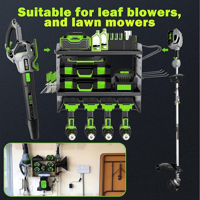Wall Mount for EGO-Compatible Tools – 3-Layer Adjustable Garage Organizer 200lbs – Heavy Duty Hanger for Leaf Blower, Trimmer, Weed Eater (grey)
