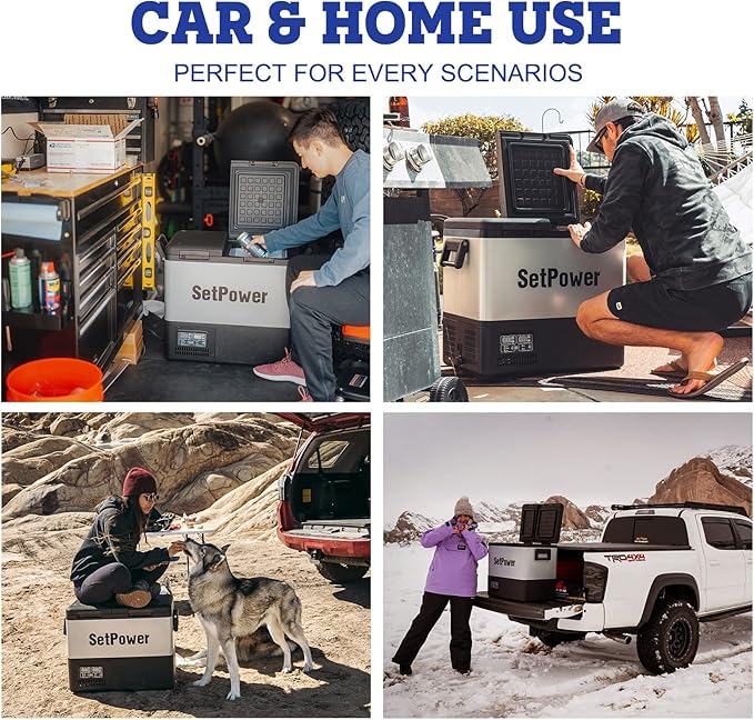 Setpower PT45 Electric Cooler Car Refrigerator,45L Dual Zone Portable Freezer Fridge,Portable Car Fridge,12 Volt Refrigerator for Car,Truck,RV,Vehicles,Travel and Home Use,0℉-50℉