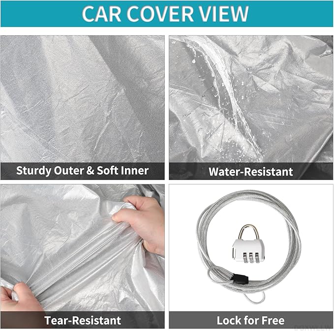 Car Cover for Tesla Model 3 2017-2025 Custom Fit Full Exterior Car Cover with Charging Port Door Zipper Ventilated Mesh Heavy Duty All Weather Waterproof Windproof Dust Snow Sun UV Protection