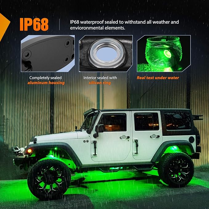 Nilight LED Rock Light 6PCS Green Pods - Waterproof Under Body Wheel Well Exterior Interior for Car Truck Pickups ATV UTV SUV Motorcycle Boat - 2 Years Warranty