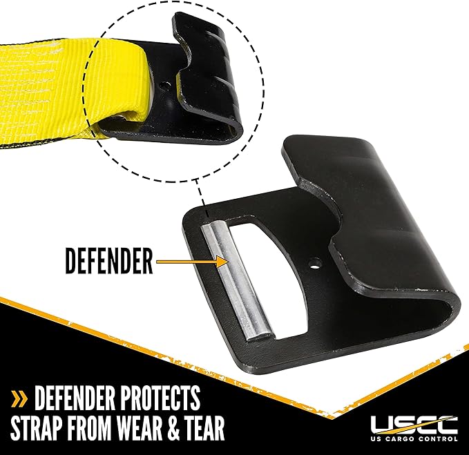 US Cargo Control Heavy Duty Yellow Fixed End with Ratchet and Flat Hook 4 Inch x 11 Inch (200-Pack), Fixed End Only, 5,400 LBS Working Load Limit