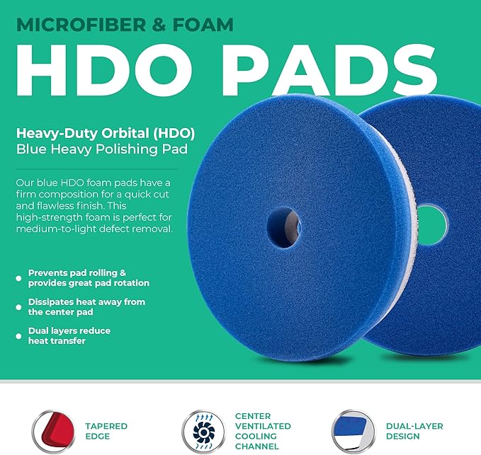 Lake Country 3.5" HDO Blue Foam Heavy Polishing Pad (2-Pack) – Premium Heavy Duty Orbital Polishing Pad for Painted Surfaces – Fits 3" Backing Plate