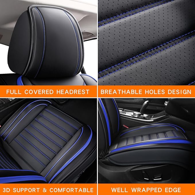 Car Seat Covers Full Set, Universal Faux Leather Car Seat Covers, Waterproof Breathable Automotive Seat Covers for Most Sedans SUV Trucks, Wine Red
