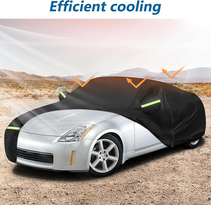 Car Cover Waterproof for 2003-2009 Nissan 350Z,210D Oxford Cloth with Cotton Outdoor Car Covers with Zipper Windproof Heavy Duty All Weather (Black)