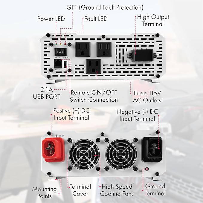 Wagan EL3810 Pure Line 3000 watt Power Inverter 6000 Watt Peak Surge Power DC 12V to 110V AC Car Inverter ETL Certified