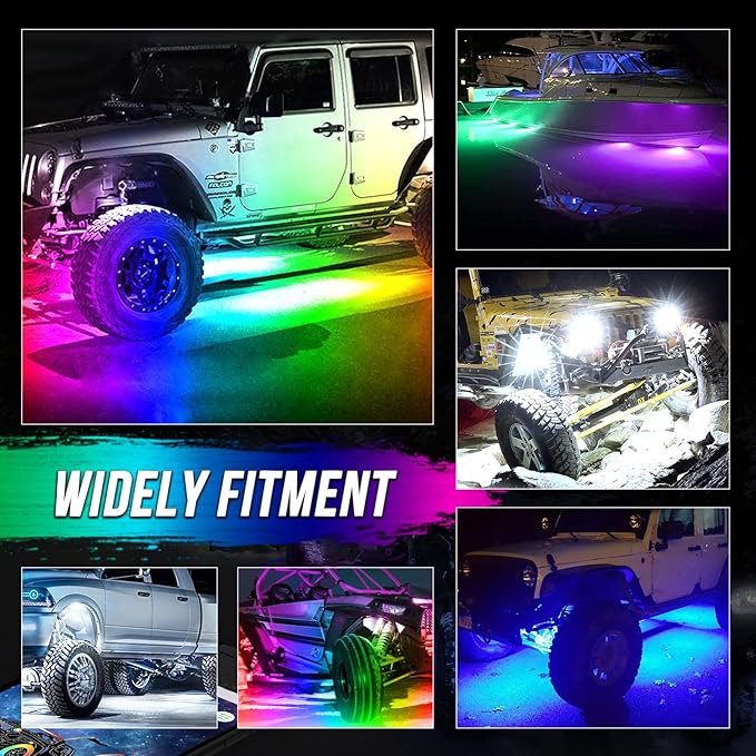 OPP ULITE Dream Chasing Color Led Rock Lights, 210° Luminous RGB & Pure White, Smartphone APP & RF Remote Control RGBW Underglow Interior Light for Jeep Truck SUV Car JK UTV ATV RZR Offroad Boat, 8Pod