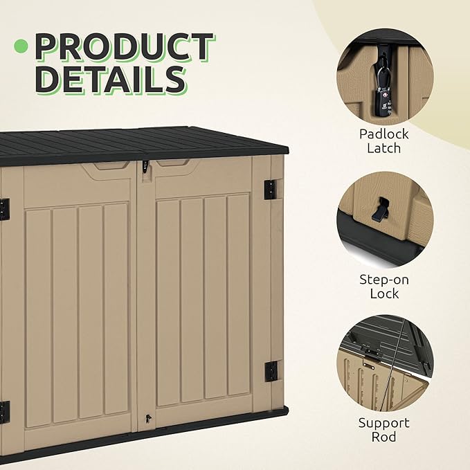 GOOBED Horizontal Shed with Padlock Latch, Outdoor Storage Shed for Backyard and Garden, 35 Cu Ft Small Storage, Waterproof, Easy Assembly, Brown