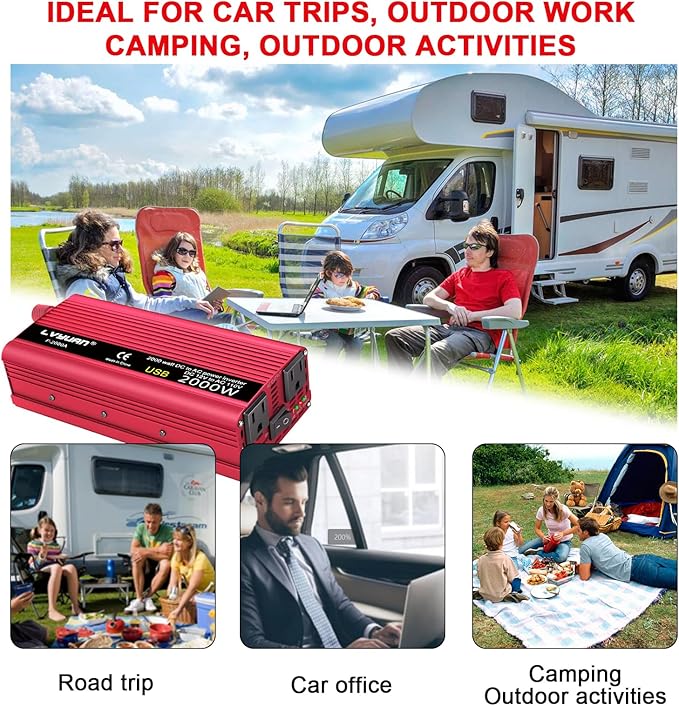 Car Vehicle Power Inverter 800W/2000W(Peak)DC-AC 12V-110V Converter Power Supply