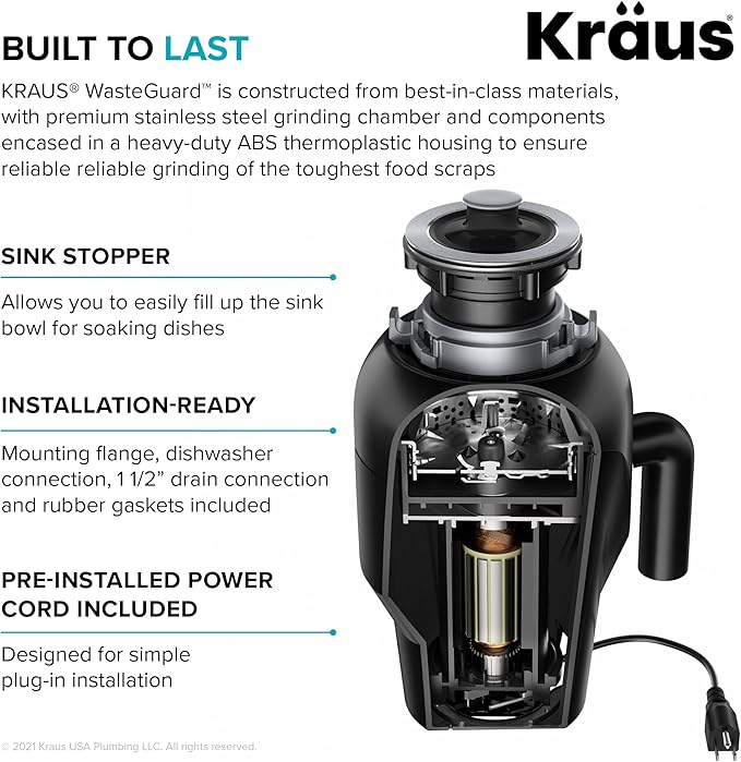 KRAUS Kore Workstation 32-inch Undermount 16 Gauge Stainless Kitchen Sink, Single Bowl Kitchen Sink with 3/4 HP Garbage Disposal, KWU110-32-100-75MB