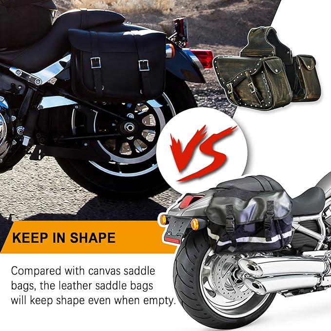 Dream Apparel Naked Cowhide Leather Motorcycle Saddle Bags Studded Throw Over Saddlebags, Motorcycle Side Bags for Honda Shadow Sportster Softail Dyna V-star (Distressed Brown, With Studs)