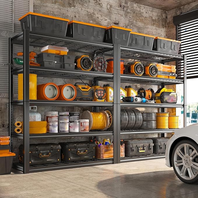 REIBII 48" W Garage Shelving Heavy Duty Load 2500LBS, 5 Tier Storage Shelves, Adjustable Metal Shelves for Warehouse, Pantry, Basement, 48" W X 72" H X18 D, 2PC