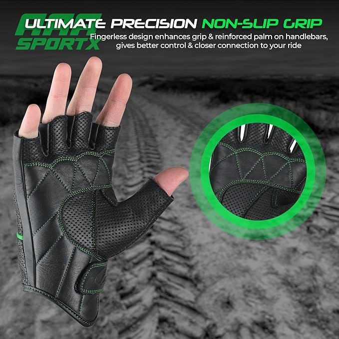 aasportx Motorcycle Gloves - Men's Leather Motorbike Gloves with Touchscreen Function - Non-Slip Pads for Men & Women
