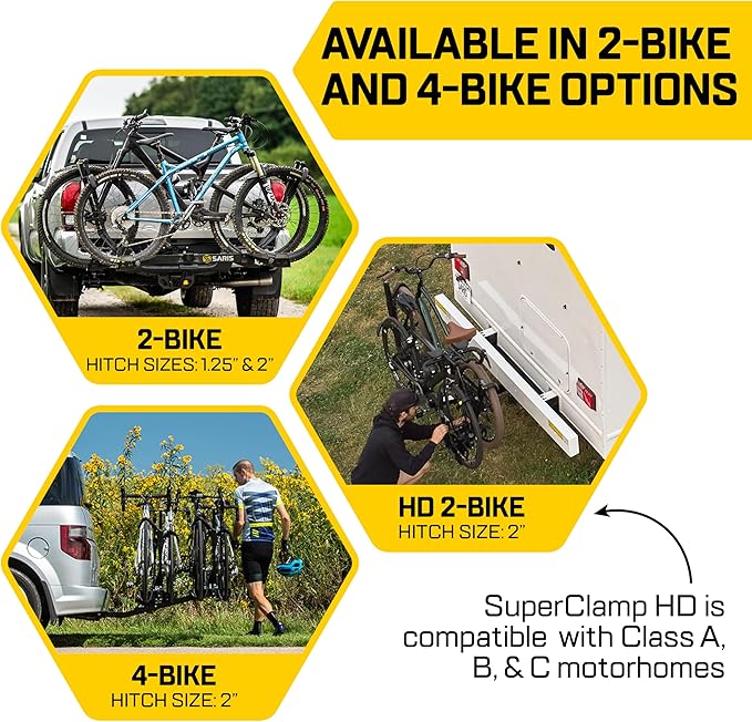 Saris SuperClamp G3 2-Bike Hitch Rack – Lightweight Platform Bike Carrier for Car, SUV, Truck – Tilting Design, Secure Wheel Clamping, Fits Road, Mountain, E-Bikes – 1.25" and 2" Hitch Receiver