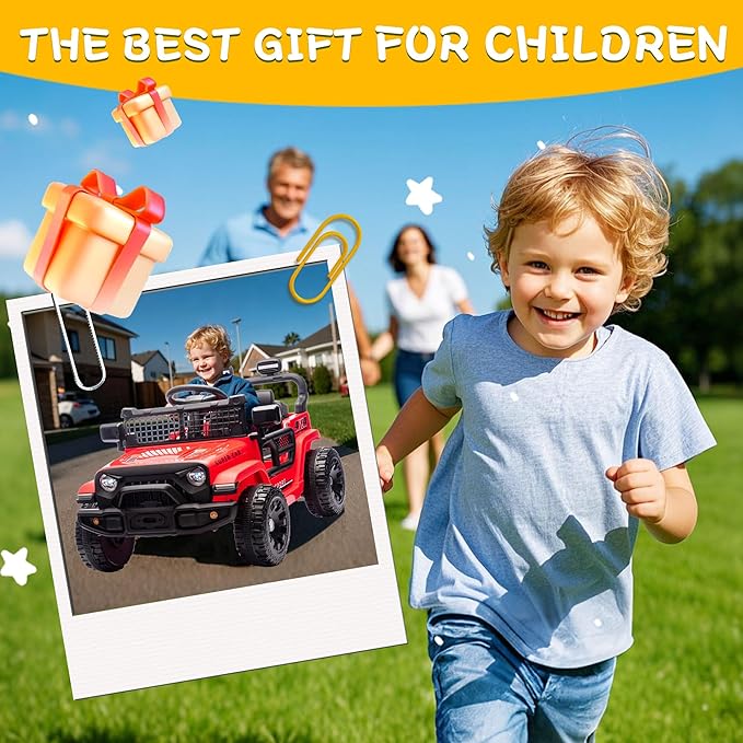 24V Ride on Toys with Parents Control, Ride on TruckCar with Four-Wheel Suspension, Electric Vehicles for Kids, PowerDisplay, Bluetooth, MP3, Music, LED Headlight, 1.86-3.11MPH (Red)