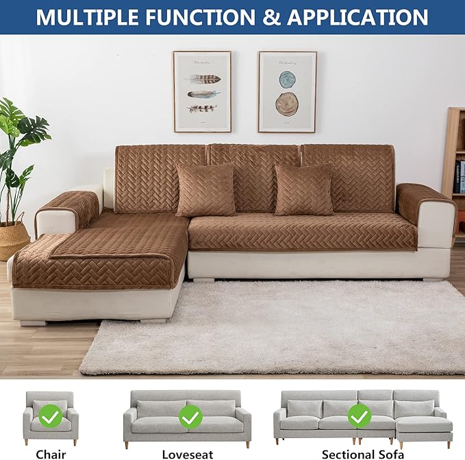 Eismodra Couch Cover,Sectional Couch Covers,Sofa Covers for 3 Cushion Couch,Anti-Slip Sofa Slipcovers for Dogs Cats Kids Loveseat Recliner L Shaped Armrest Backrest,Brown 36''x36''(Only 1 Piece)