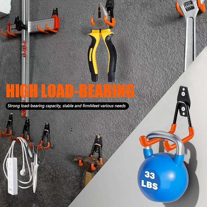 Heavy-Duty Garage Hooks -2 Pack Type small J- Anti-Slip Coated Wall-Mounted Hooks Wall Mount Storage Organizer for Hanging Power and Garden Tools, Ladders, Hose, Bikes, Ropes, Bulk Items, and More