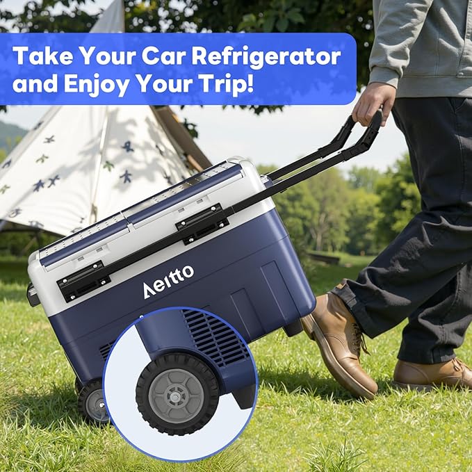Aeitto 12 Volt Car Refrigerator, 42QT(40L) Dual Zone Portable Car Fridge Freezer -4℉-68℉ Electric Cooler Dual Temp Control Cooling Freezing 12/24V DC & 100-240V AC for Travel, Camping, RV, Road, Home