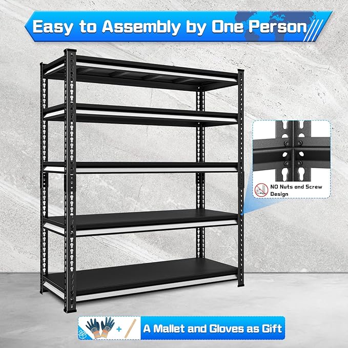 48" W Garage Shelving Heavy Duty，2500LBS Loads Metal Shelving Units and Storage,5-Tier Garage Storage Shelves Heavy Duty, Industrial Utility Shelves,48”W x 18”D x 78”H(Black)