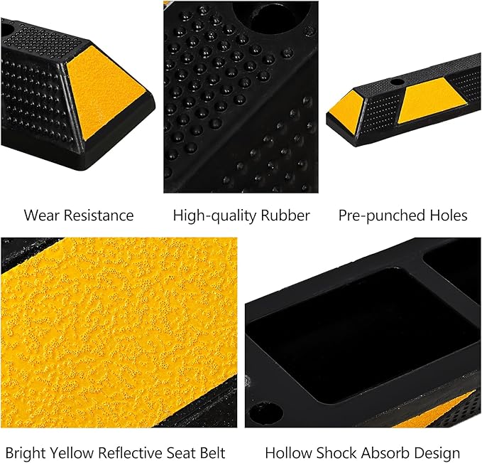 Curb Parking Garage Floor Stopper - 72 Inch Extra Wide Heavy Duty Rubber Parking Lot Stopper, for Vehicles Truck Driveway, Protect Pumpers from Cars Vans Trucks 2PCS