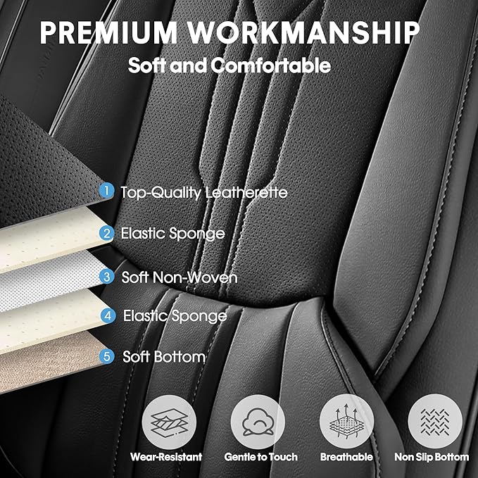 AOOG Front Seat Covers, Car Seat Covers Front Seats, Leather Seat Covers for Cars, Waterproof Seat Covers with Lumbar Support Universal Fit for Most Cars SUV Trucks(Front Pair, Black)