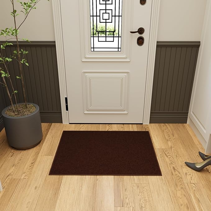 Ottomanson Rugs for Entryway 2'3" x 3' Non Slip Solid Small Area Rugs Durable Front Door Mat Rug Stain Resistant Entrance Rugs for Bathroom Kitchen Bedroom & Living Room, Brown