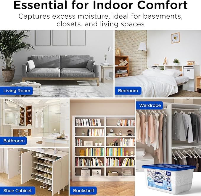 W&E Choice Moisture Absorbers, Portable Humidity Absorber Boxes for Your Bathroom, Closet & Car, Dehumidifier with Fragrance Free, 6 Pack
