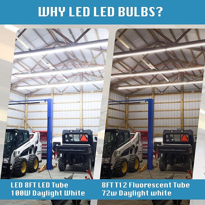 (12-Pack), 8FT LED Shop Light Fixture, Super Bright 100W 6000K Cold White 15000LM, 8 Foot Led Lights, Flat 2 Rows Flat Shape 96" LED Shop Lights,Linkable T8 LED Tube Lights for Garage Warehouse