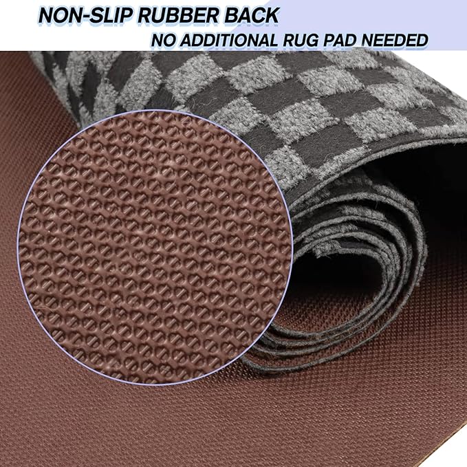 Custom Size Backed Non-Slip Area Rugs Runner, Easy Clean, Waterproof Runner Rugs for Hallway Entryway, Kitchen, Laundry, 4FT x 23FT, Gray Checkered