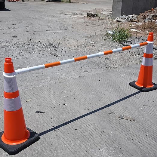 8-Pack Retractable Traffic Safety Cone Bar - 4Ft to 8.8Ft Expandable - PVC Extendable Barricade with Reflective Strips - for Road Construction, Parking-Cone Not Included