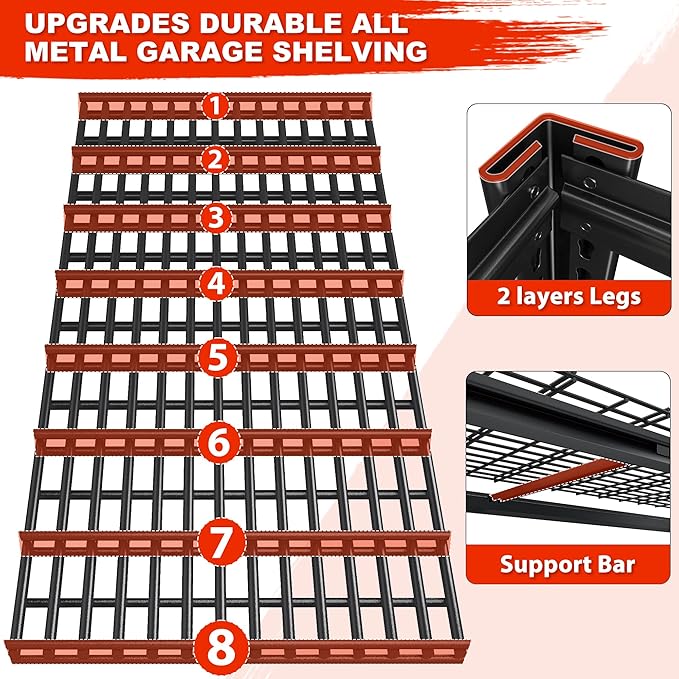 REIBII 78" H Garage Shelving Heavy Duty Load 3000LBS, Adjustable Storage Shelves, 5 Tier Metal Shelving Unit for Storage Racks Industrial Shelf, 55.2" W x 26" D x 78" H, Black