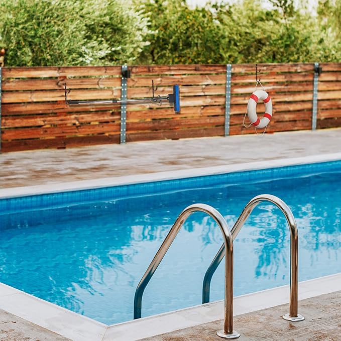 6 Pieces Pool Pole Hook Hanger Swimming Metal Brackets Pool Hook with 12 Pieces Screws for Telescopic Poles, Skimmers, Leaf Rakes, Net, Brush, Vacuum Hose, Garden and Pool Accessories (Coffee Color)