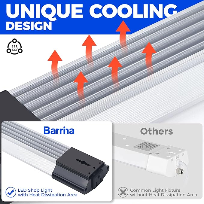 Barrina BS84 LED Shop Lights for Workshop 4FT, 84W, 10000LM, 6500K Linkable Light Fixture for Garage, Basement, Hanging or Flush Mount, ETL, 4 Packs