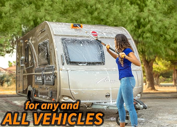 Car & RV Wash Brush Kit 48-144״ Long Extendable Handle Car, RV, Truck Washing Kit with Extension Pole - Microfiber Car Mop, Soft Washing Brush, Window Squeegee, Mitt, The Ultimate RV-Wash Cleaning Kit
