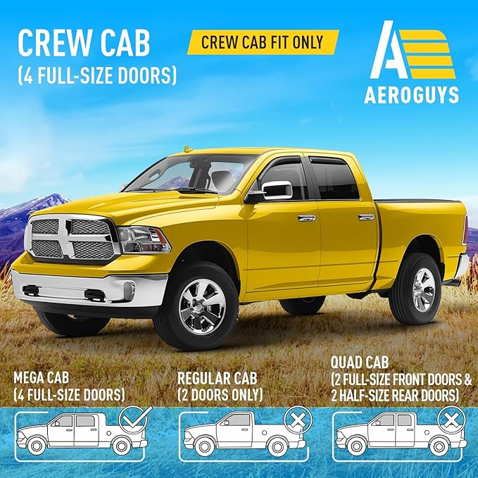 Extra Durable Window Deflectors in-Channel Window Visors Rain Guards Fit for Dodge Ram 1500 2009-2018 Crew Cab, Sun Visors, Wind Vent for Shades, Exterior Car Accessories - 4pcs. AG0029