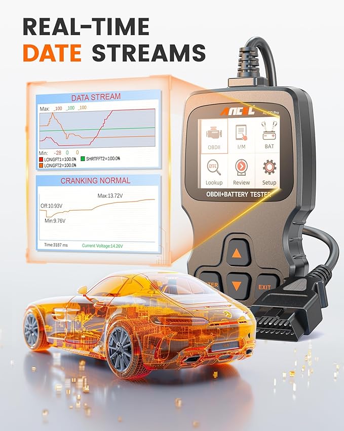 ANCEL AD310 Pro OBD2 Scanner Diagnostic Tool & Car Battery Tester & Bluetooth OBD2 Reader, Check Engine Code Reader for Car with Lights Reset Live Data, 12V 24V Battery Charging/Cranking System Test