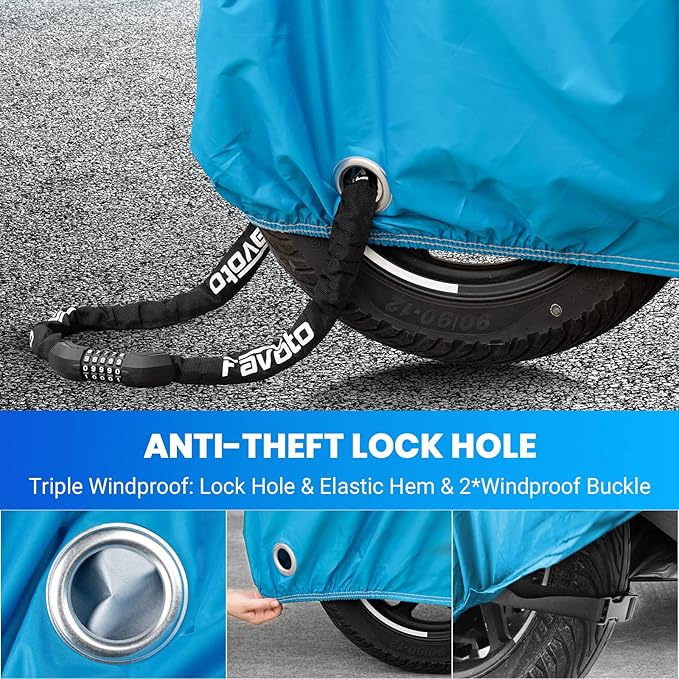 Favoto Motorcycle Cover All Season Universal Weather Quality Waterproof Sun Rain Outdoor Protection Night Reflective with Lock-Holes & Storage Bag Fits up to 86.6" Motorcycles Vehicle Cover