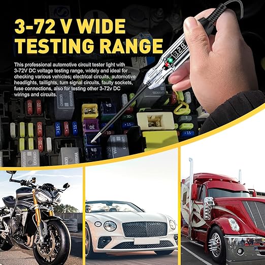 Upgraded Buzzer Automotive Test Light, DC 3-72V Heavy Duty Digital LED Circuit Tester with Voltmeter & Dual Color Polarity Indicate Light, Bidirectional Auto Voltage Tester Electric Light Test Pen
