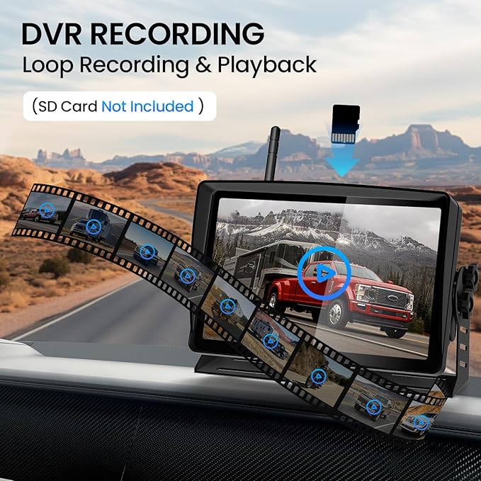 RV Backup Camera, Vehicle Backup Cameras with 7-Inch Touchscreen Monitor, Wireless HD 1080P, 4-Channel System, IR Night Vision, Waterproof Rearview Camera for RV, Truck, Van, SUV, Trailer