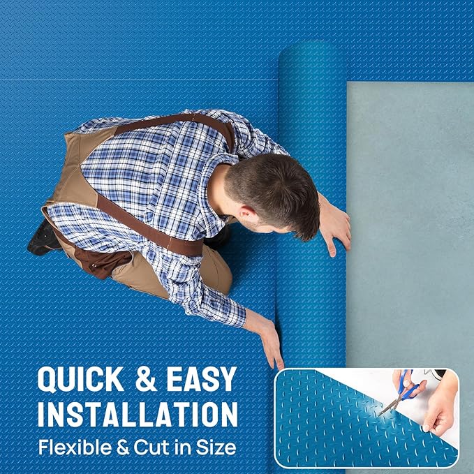 TUFFIOM 7.5 x 17 FT Garage Floor Mat, Thickened Diamond Plate PVC Garage Mats Flooring Roll for Under Car, Garage Car Parking Mats for Compact SUVS, Sports Car
