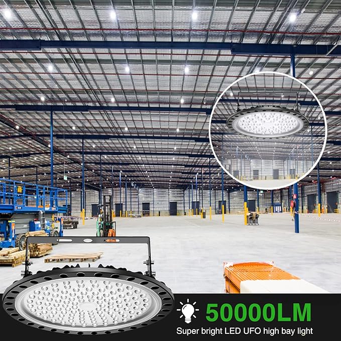 Viugreum High Bay LED Shop Lights, 500W UFO LED High Bay Light 50,000LM 120V LED High Bay Lights 5000K Daylight, Alternative to 2000W MH/HPS for Garage Workshop Barn Factory Warehouse - 15 Pack