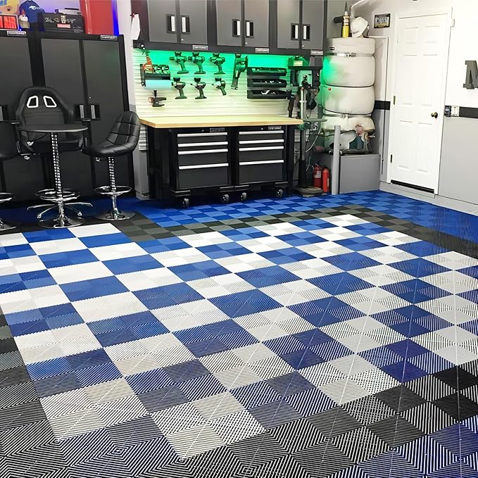 15.7"x15.7" Garage Flooring Tiles, Non-Slip Interlocking Plastic Garage Floor Mat, Garage Organization & Garage Storage, Vented Pattern (red, 25pcs)