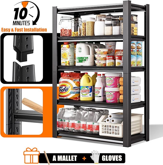 40in Wide Garage Shelving Heavy Duty，2500lbs Large Loads Adjustable Garage Storage Shelves,All Metal Storage Racks and Utility Rack Shelves, 40”W x 18”D x 72”H (Black)