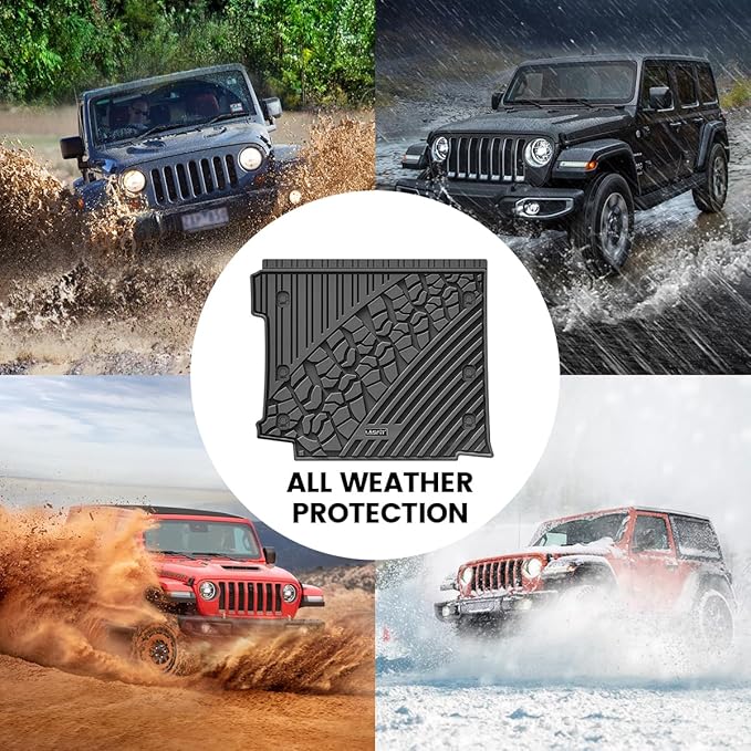 LASFIT Trunk Mat for Jeep Wrangler JL 2018-2025 4 Door Gas Type with Subwoofer and Flat Load Floor (Not for JK/Not PHEV/Not 2-Door) All Weather TPE Custom Fit Cargo Mat, Black
