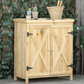 Garden Storage Cabinet, Outdoor Tool Shed with Galvanized Top and Two Shelves for Yard Tools or Pool Accessories, Natural