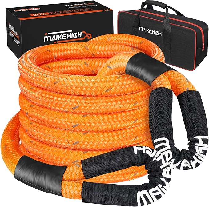 MAIKEHIGH 1-1/8" x 30ft Kinetic Recovery Rope, 56,000LBS Heavy Duty Offroad Recovery Strap (Reflective), 30+% Elasticity Vehicle Tow Rope for Trucks 4WD Pickup Tractor Car SUV ATV UTV