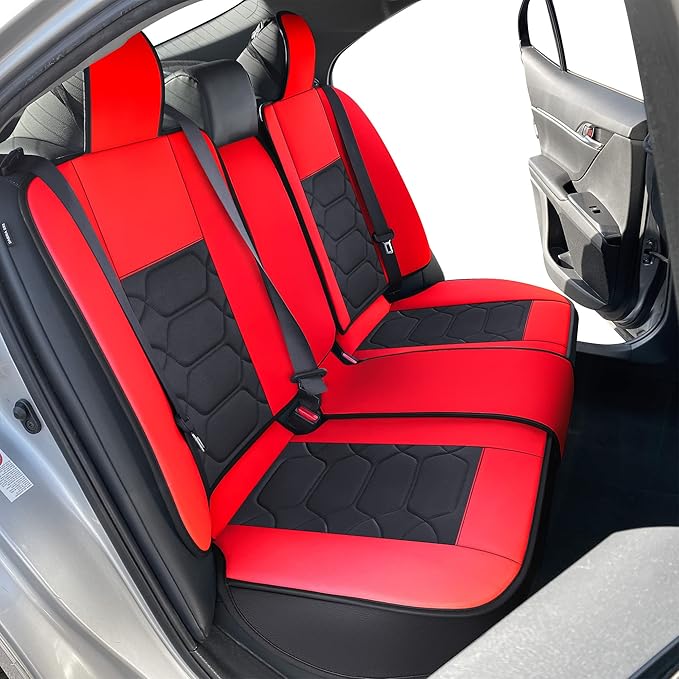 OASIS AUTO Custom Fit Seat Covers for 2012-2025 Toyota Camry, Waterproof Faux Leather Seat Protector Cushion Camry Car Accessories (Full Set, Red)
