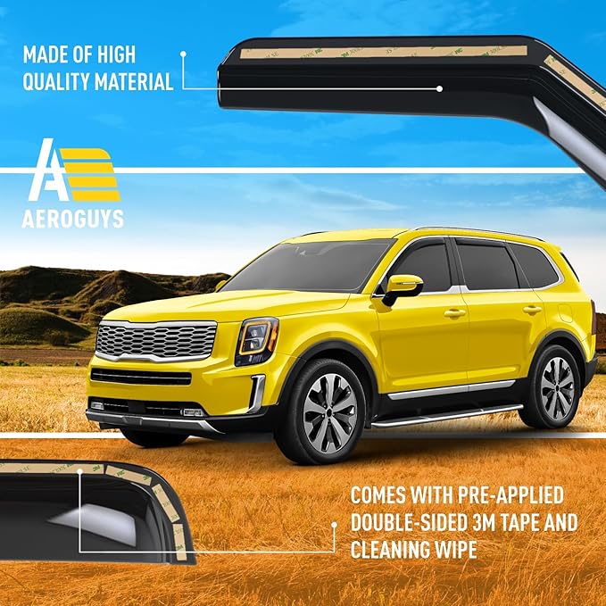 Extra Durable Window Deflectors in-Channel Window Visors Rain Guards Fit for Kia Telluride 2020-2025, Sun Visors, Wind Vent for Shades, Exterior Car Accessories - 4pcs. AG0770